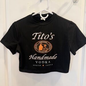 Tito's Handmade Vodka Like NEW! Super Soft Black/Orange Crop Top